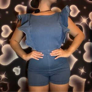 blue denim romper